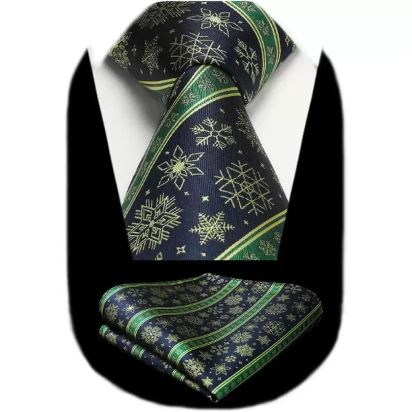 HISDERN Christmas Ties for Men Festival Necktie Boys Funny Vacation Xmas Tie Handkerchief &amp; Pocket Square Set for Party
