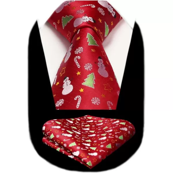 HISDERN Christmas Ties for Men Festival Necktie Boys Funny Vacation Xmas Tie Handkerchief &amp; Pocket Square Set for Party