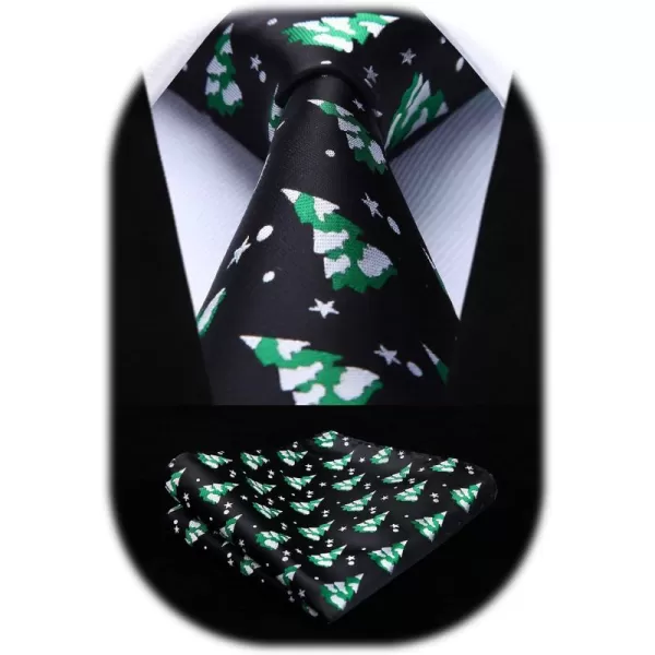HISDERN Christmas Ties for Men Festival Necktie Boys Funny Vacation Xmas Tie Handkerchief &amp; Pocket Square Set for Party