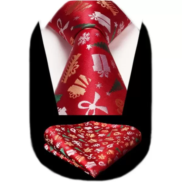 HISDERN Christmas Ties for Men Festival Necktie Boys Funny Vacation Xmas Tie Handkerchief &amp; Pocket Square Set for Party