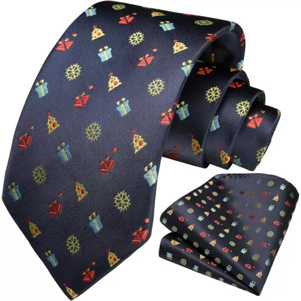 HISDERN Christmas Ties for Men Festival Necktie Boys Funny Vacation Xmas Tie Handkerchief &amp; Pocket Square Set for Party