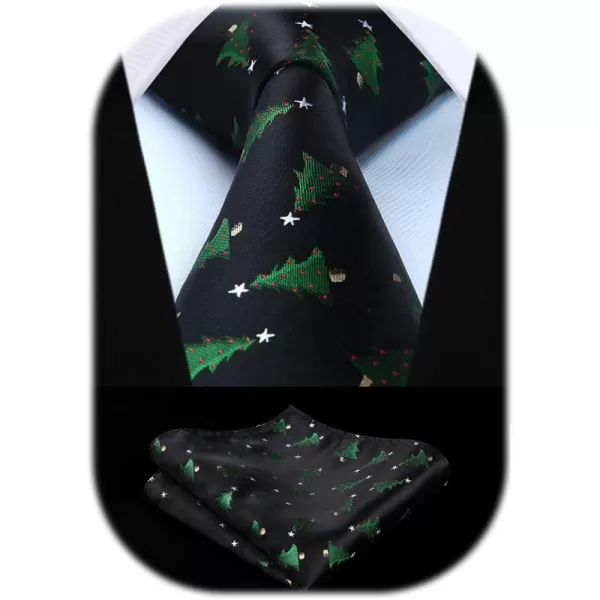 HISDERN Christmas Ties for Men Festival Necktie Boys Funny Vacation Xmas Tie Handkerchief &amp; Pocket Square Set for Party