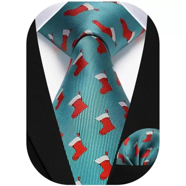 HISDERN Christmas Ties for Men Holiday Festival Funny Tie and Pocket Square Set Vacation Xmas Party Necktie Handkerchief