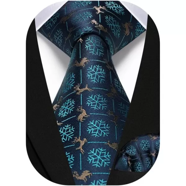 HISDERN Christmas Ties for Men Holiday Festival Funny Tie and Pocket Square Set Vacation Xmas Party Necktie Handkerchief