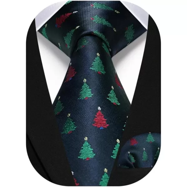 HISDERN Christmas Ties for Men Holiday Festival Funny Tie and Pocket Square Set Vacation Xmas Party Necktie Handkerchief