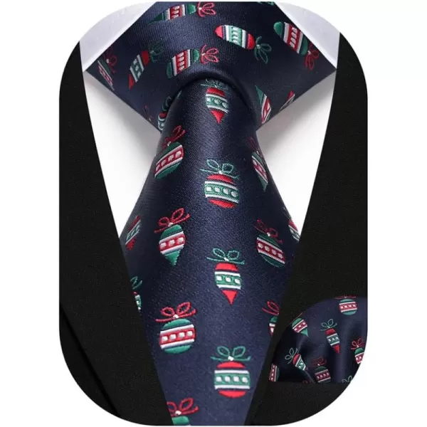 HISDERN Christmas Ties for Men Holiday Festival Funny Tie and Pocket Square Set Vacation Xmas Party Necktie Handkerchief