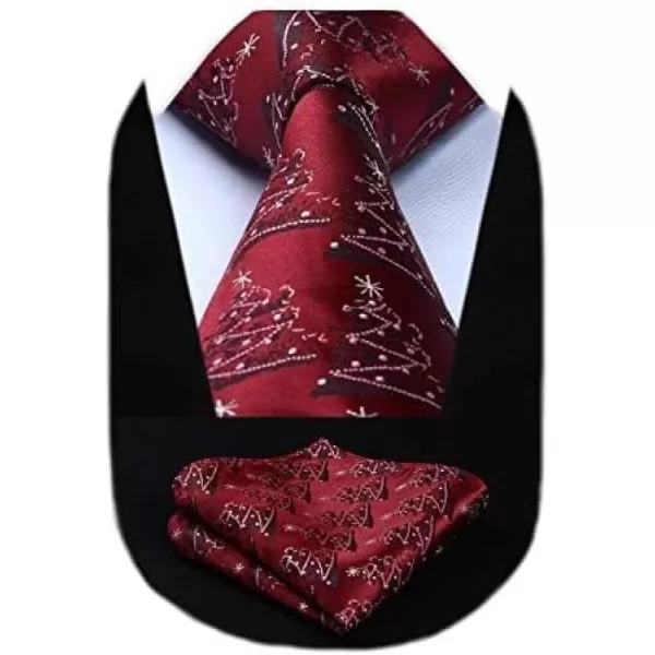 HISDERN Christmas Ties for Men Holiday Festival Funny Tie and Pocket Square Set Vacation Xmas Party Necktie Handkerchief
