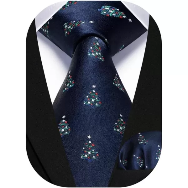 HISDERN Christmas Ties for Men Holiday Festival Funny Tie and Pocket Square Set Vacation Xmas Party Necktie Handkerchief