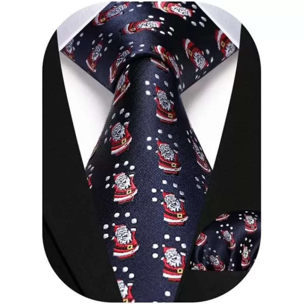 HISDERN Christmas Ties for Men Holiday Festival Funny Tie and Pocket Square Set Vacation Xmas Party Necktie Handkerchief