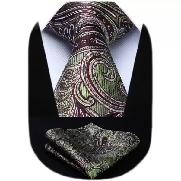 HISDERN Extra Long Ties for Men Classic Floral Tie and Pocket Square Elegant Silk Necktie Handkerchief Set Wedding Party