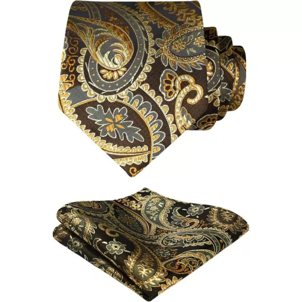 HISDERN Extra Long Ties for Men Classic Floral Tie and Pocket Square Elegant Silk Necktie Handkerchief Set Wedding Party