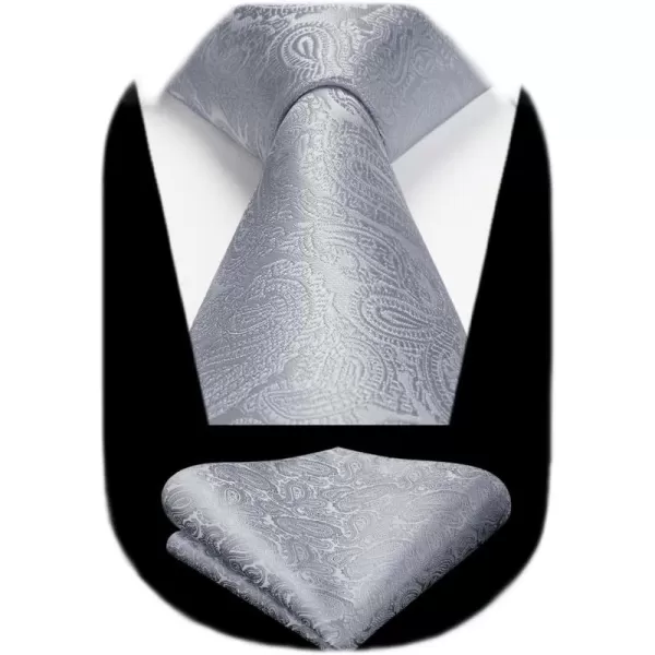 HISDERN Extra Long Ties for Men Classic Floral Tie and Pocket Square Elegant Silk Necktie Handkerchief Set Wedding Party
