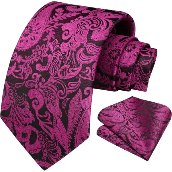 HISDERN Extra Long Ties for Men Classic Floral Tie and Pocket Square Elegant Silk Necktie Handkerchief Set Wedding Party