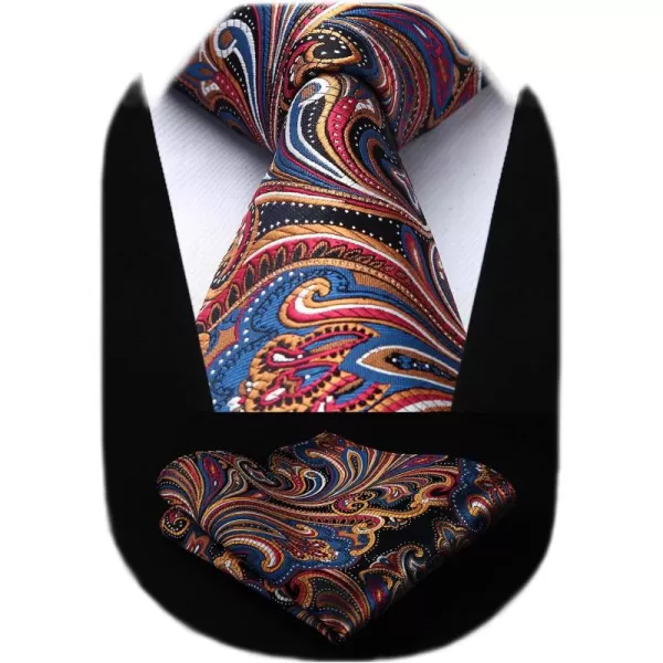 HISDERN Extra Long Ties for Men Classic Floral Tie and Pocket Square Elegant Silk Necktie Handkerchief Set Wedding Party