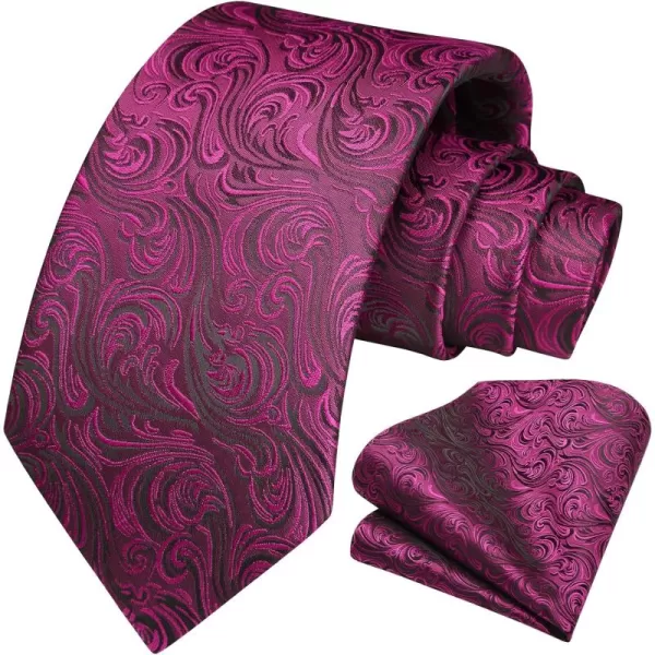 HISDERN Extra Long Ties for Men Classic Floral Tie and Pocket Square Elegant Silk Necktie Handkerchief Set Wedding Party