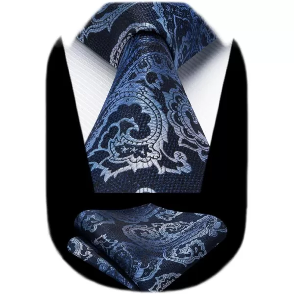 HISDERN Extra Long Ties for Men Classic Floral Tie and Pocket Square Elegant Silk Necktie Handkerchief Set Wedding Party