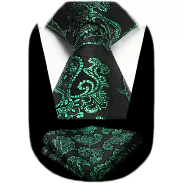 HISDERN Extra Long Ties for Men Classic Floral Tie and Pocket Square Elegant Silk Necktie Handkerchief Set Wedding Party