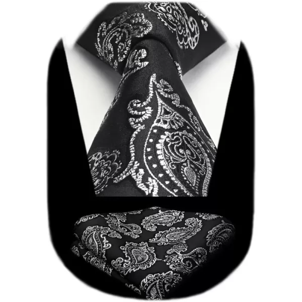 HISDERN Extra Long Ties for Men Classic Floral Tie and Pocket Square Elegant Silk Necktie Handkerchief Set Wedding Party