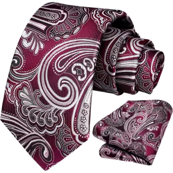 HISDERN Extra Long Ties for Men Classic Floral Tie and Pocket Square Elegant Silk Necktie Handkerchief Set Wedding Party