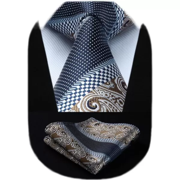 HISDERN Extra Long Ties for Men Classic Floral Tie and Pocket Square Elegant Silk Necktie Handkerchief Set Wedding Party