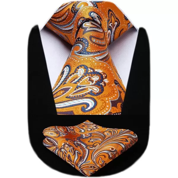 HISDERN Extra Long Ties for Men Classic Floral Tie and Pocket Square Elegant Silk Necktie Handkerchief Set Wedding Party
