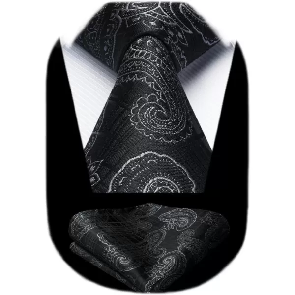 HISDERN Extra Long Ties for Men Classic Floral Tie and Pocket Square Elegant Silk Necktie Handkerchief Set Wedding Party