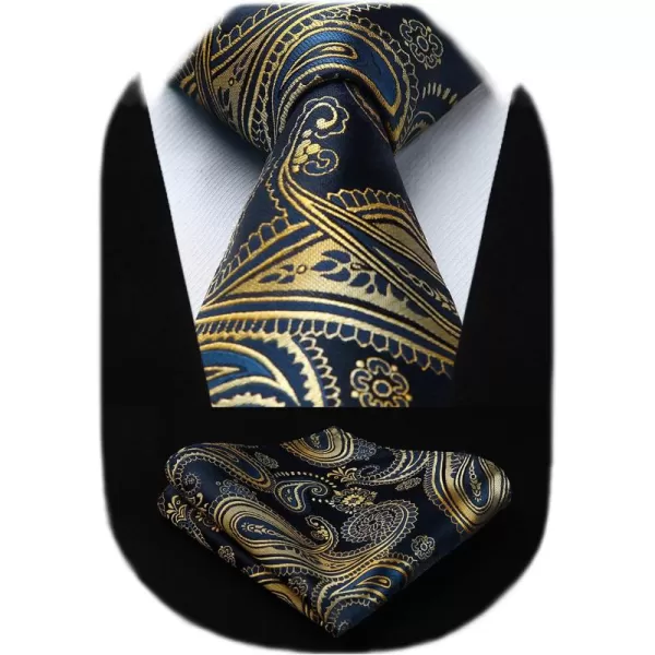 HISDERN Extra Long Ties for Men Classic Floral Tie and Pocket Square Elegant Silk Necktie Handkerchief Set Wedding Party