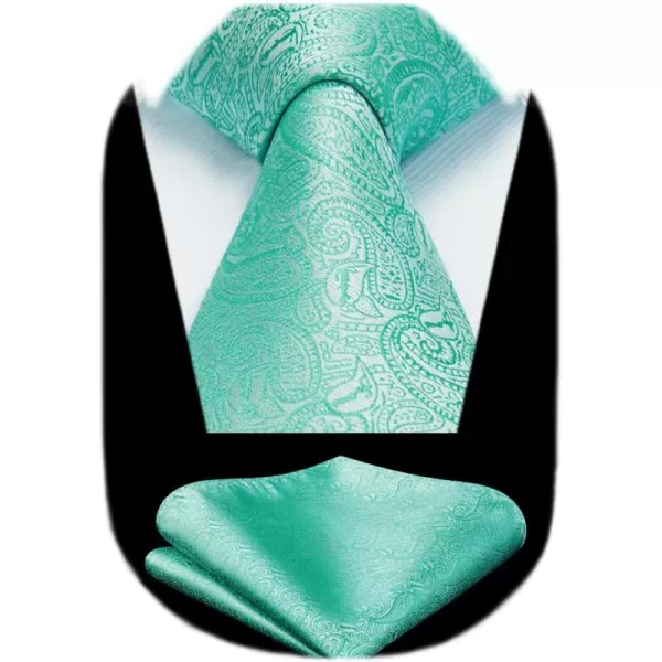 HISDERN Extra Long Ties for Men Classic Floral Tie and Pocket Square Elegant Silk Necktie Handkerchief Set Wedding Party