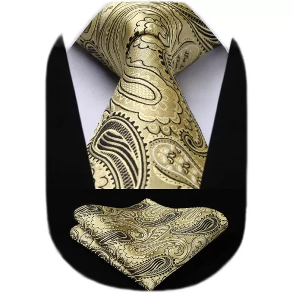 HISDERN Extra Long Ties for Men Classic Floral Tie and Pocket Square Elegant Silk Necktie Handkerchief Set Wedding Party