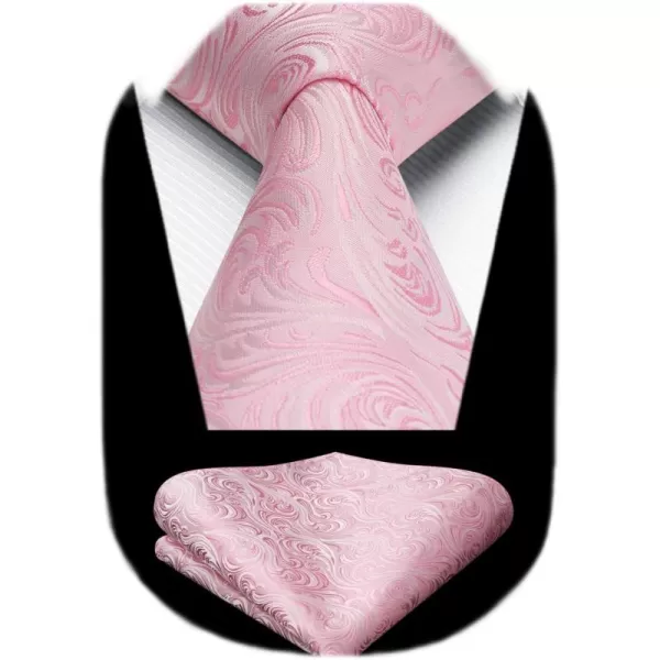 HISDERN Extra Long Ties for Men Classic Floral Tie and Pocket Square Elegant Silk Necktie Handkerchief Set Wedding Party