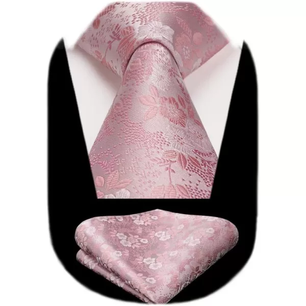 HISDERN Extra Long Ties for Men Classic Floral Tie and Pocket Square Elegant Silk Necktie Handkerchief Set Wedding Party