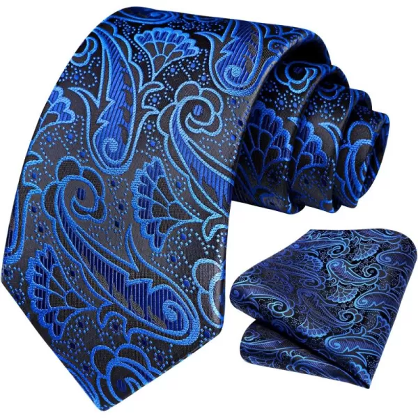 HISDERN Extra Long Ties for Men Classic Floral Tie and Pocket Square Elegant Silk Necktie Handkerchief Set Wedding Party