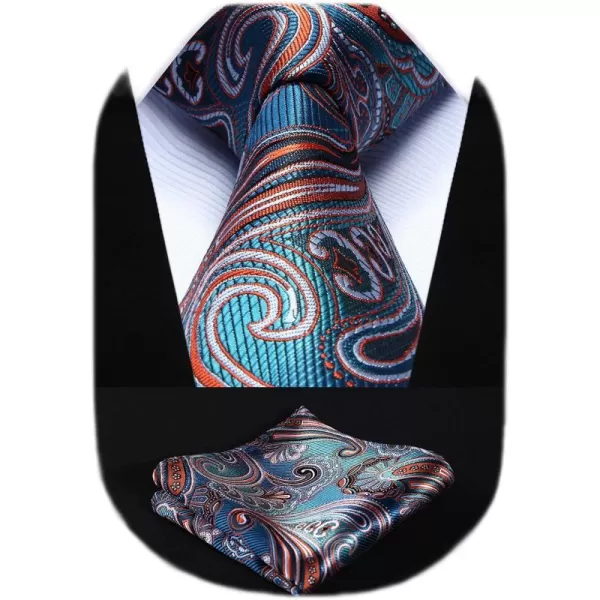 HISDERN Extra Long Ties for Men Classic Floral Tie and Pocket Square Elegant Silk Necktie Handkerchief Set Wedding Party