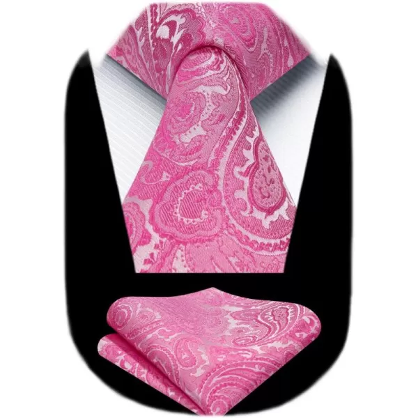 HISDERN Extra Long Ties for Men Classic Floral Tie and Pocket Square Elegant Silk Necktie Handkerchief Set Wedding Party