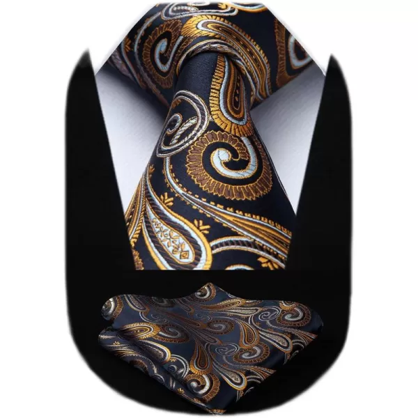 HISDERN Extra Long Ties for Men Classic Floral Tie and Pocket Square Elegant Silk Necktie Handkerchief Set Wedding Party