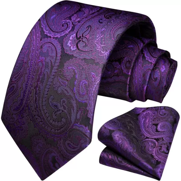 HISDERN Extra Long Ties for Men Classic Floral Tie and Pocket Square Elegant Silk Necktie Handkerchief Set Wedding Party