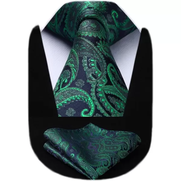 HISDERN Extra Long Ties for Men Classic Floral Tie and Pocket Square Elegant Silk Necktie Handkerchief Set Wedding Party