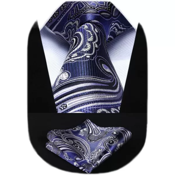HISDERN Extra Long Ties for Men Classic Floral Tie and Pocket Square Elegant Silk Necktie Handkerchief Set Wedding Party