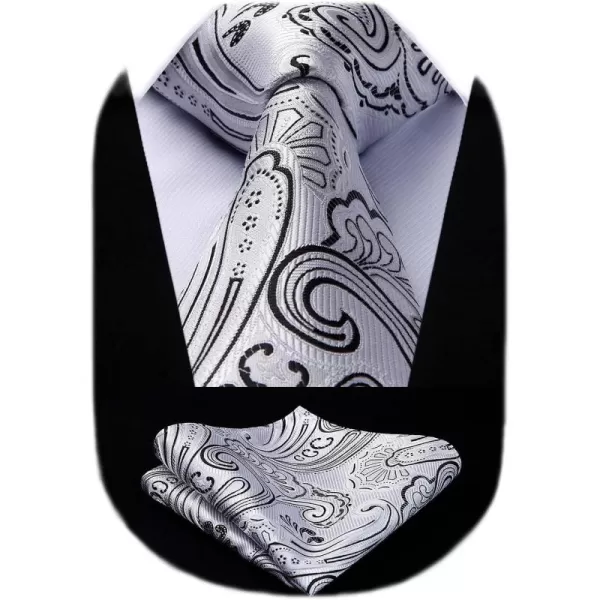 HISDERN Extra Long Ties for Men Classic Floral Tie and Pocket Square Elegant Silk Necktie Handkerchief Set Wedding Party
