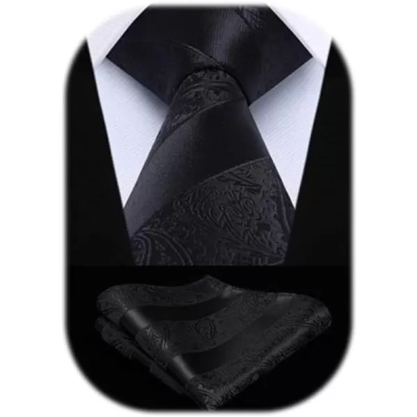 HISDERN Extra Long Ties for Men Classic Floral Tie and Pocket Square Elegant Silk Necktie Handkerchief Set Wedding Party