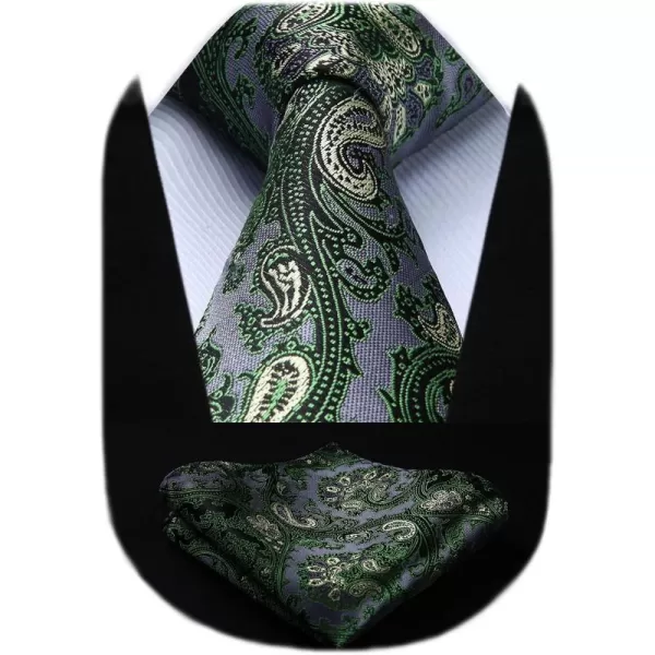 HISDERN Extra Long Ties for Men Classic Floral Tie and Pocket Square Elegant Silk Necktie Handkerchief Set Wedding Party