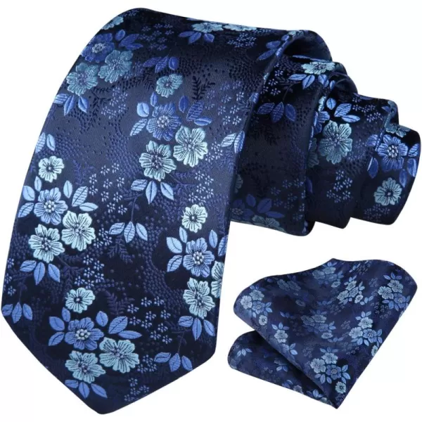 HISDERN Extra Long Ties for Men Classic Floral Tie and Pocket Square Elegant Silk Necktie Handkerchief Set Wedding Party