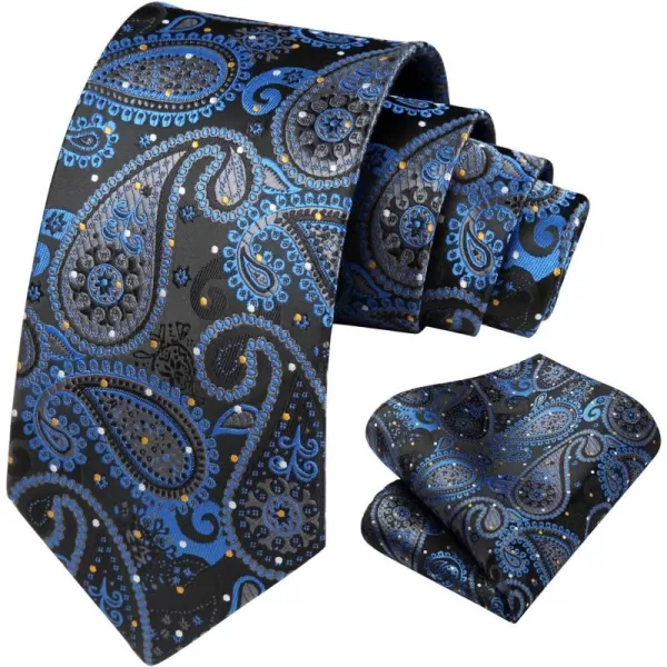 HISDERN Extra Long Ties for Men Classic Floral Tie and Pocket Square Elegant Silk Necktie Handkerchief Set Wedding Party