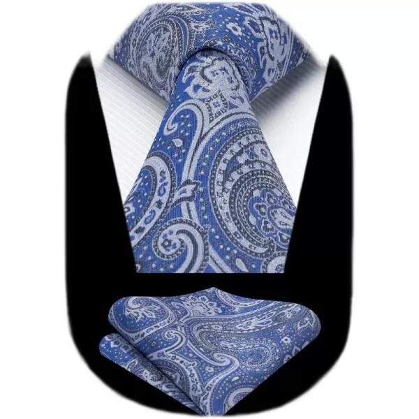 HISDERN Extra Long Ties for Men Classic Floral Tie and Pocket Square Elegant Silk Necktie Handkerchief Set Wedding Party