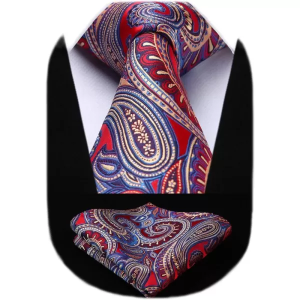 HISDERN Extra Long Ties for Men Classic Floral Tie and Pocket Square Elegant Silk Necktie Handkerchief Set Wedding Party