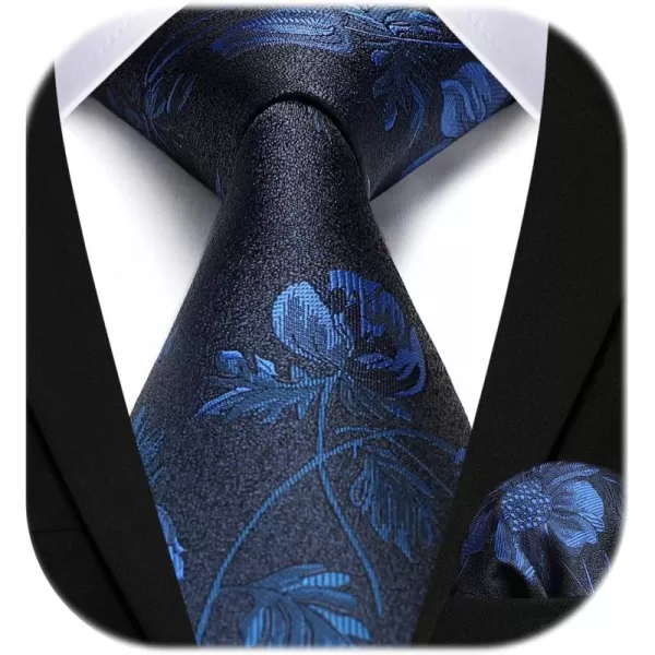 HISDERN Men Floral Ties Woven Classic 3.4" Necktie Set Formal tie Pocket Square for Wedding with Handkerchief Gift Box