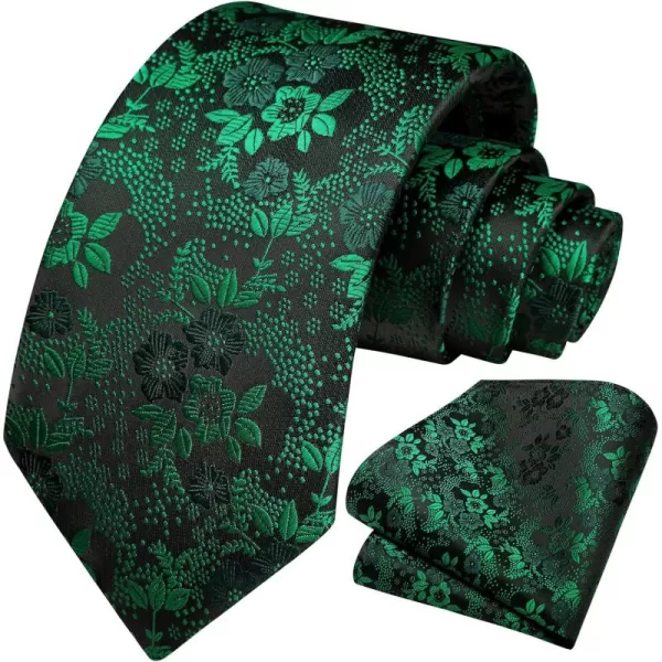 HISDERN Men Floral Ties Woven Classic 3.4" Necktie Set Formal tie Pocket Square for Wedding with Handkerchief Gift Box