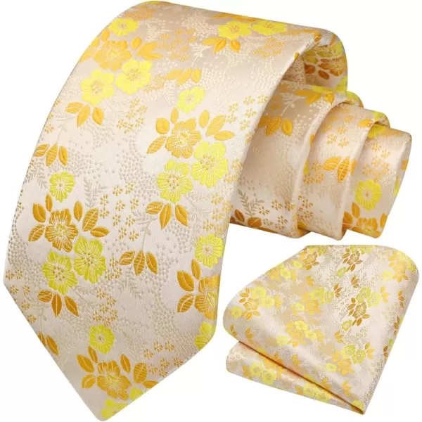 HISDERN Men Floral Ties Woven Classic 3.4" Necktie Set Formal tie Pocket Square for Wedding with Handkerchief Gift Box