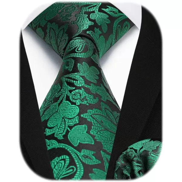 HISDERN Men Floral Ties Woven Classic 3.4" Necktie Set Formal tie Pocket Square for Wedding with Handkerchief Gift Box