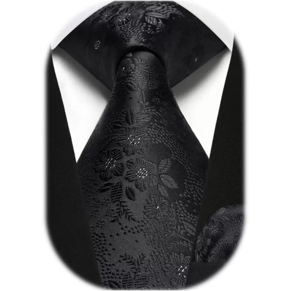 HISDERN Men Floral Ties Woven Classic 3.4" Necktie Set Formal tie Pocket Square for Wedding with Handkerchief Gift Box